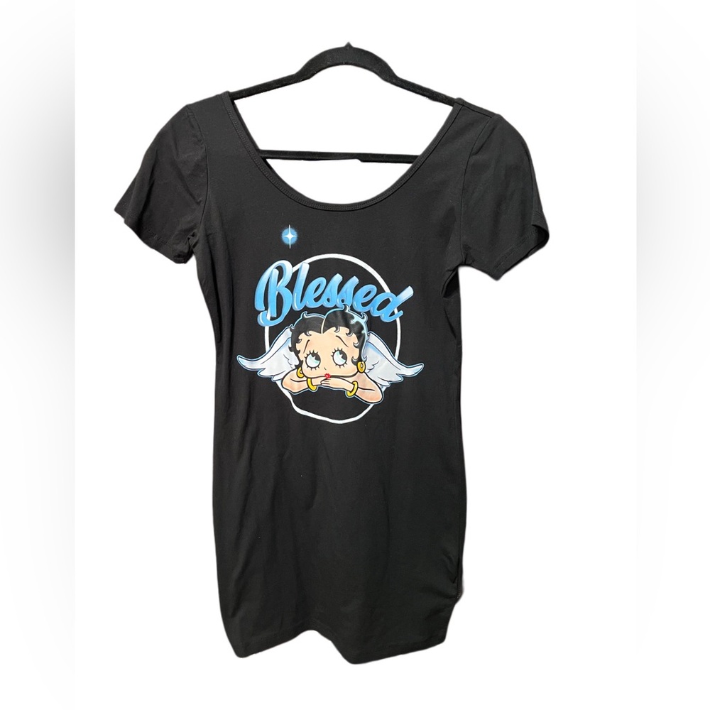 Betty Boop Black Mini Dress with Blue "Blessed" Graphic